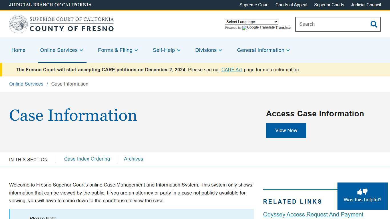 Case Information Superior Court of California County of Fresno