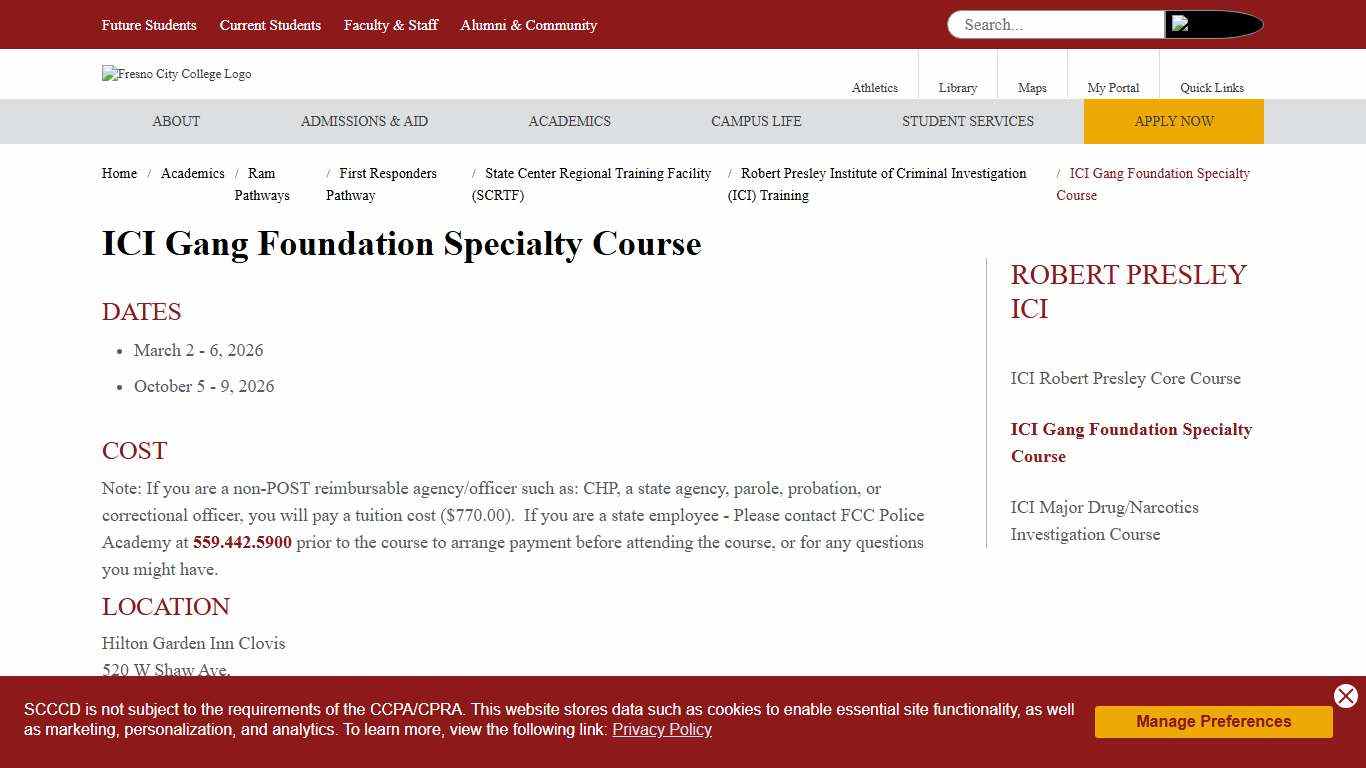 ICI Gang Foundation Specialty Course Fresno City College